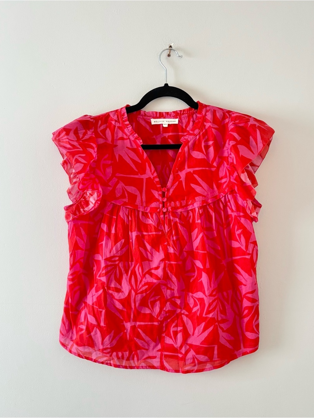 Melissa Nepton Abby Ruffle Hem Top Floral Print Peasant Blouse Loose Fit